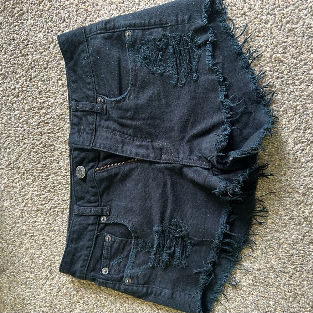 American Eagle Outfitters Black Frayed Jean Shorts